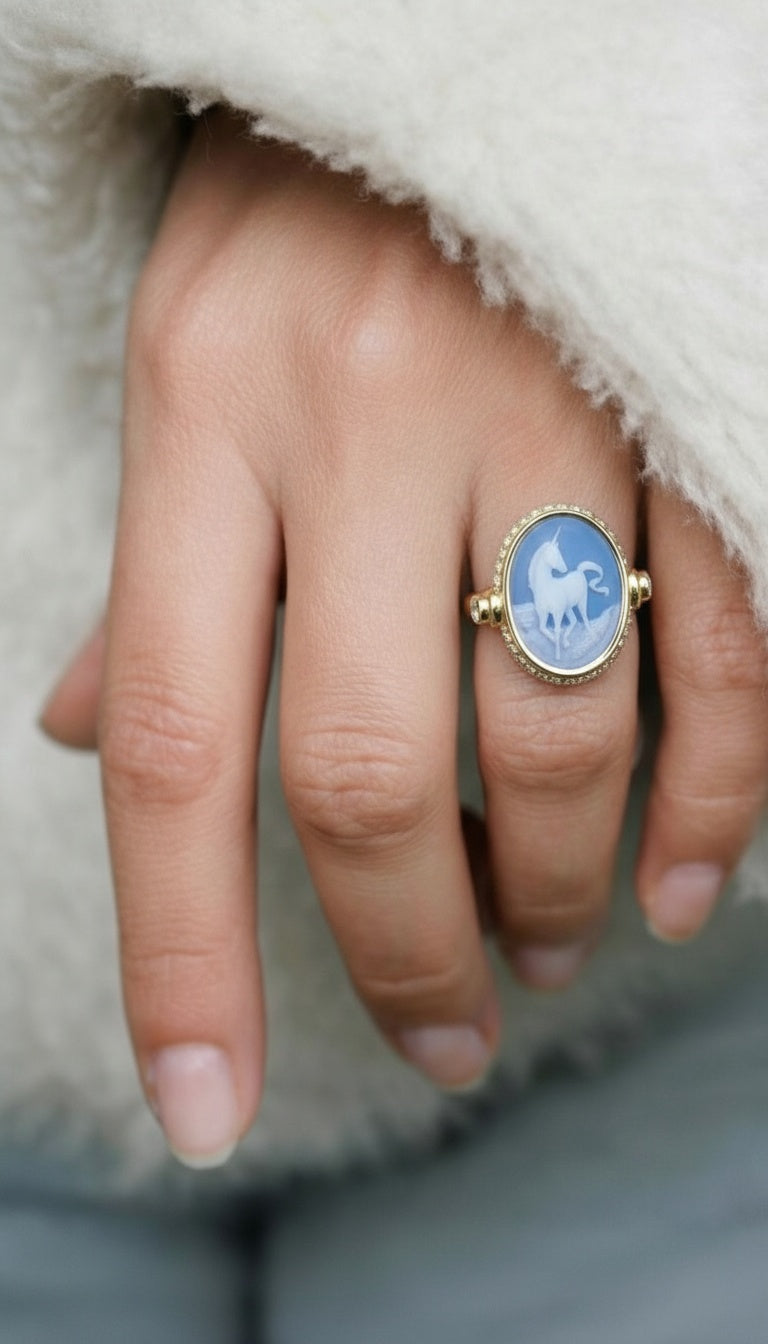 Gold-Plated Unicorn Cameo Ring