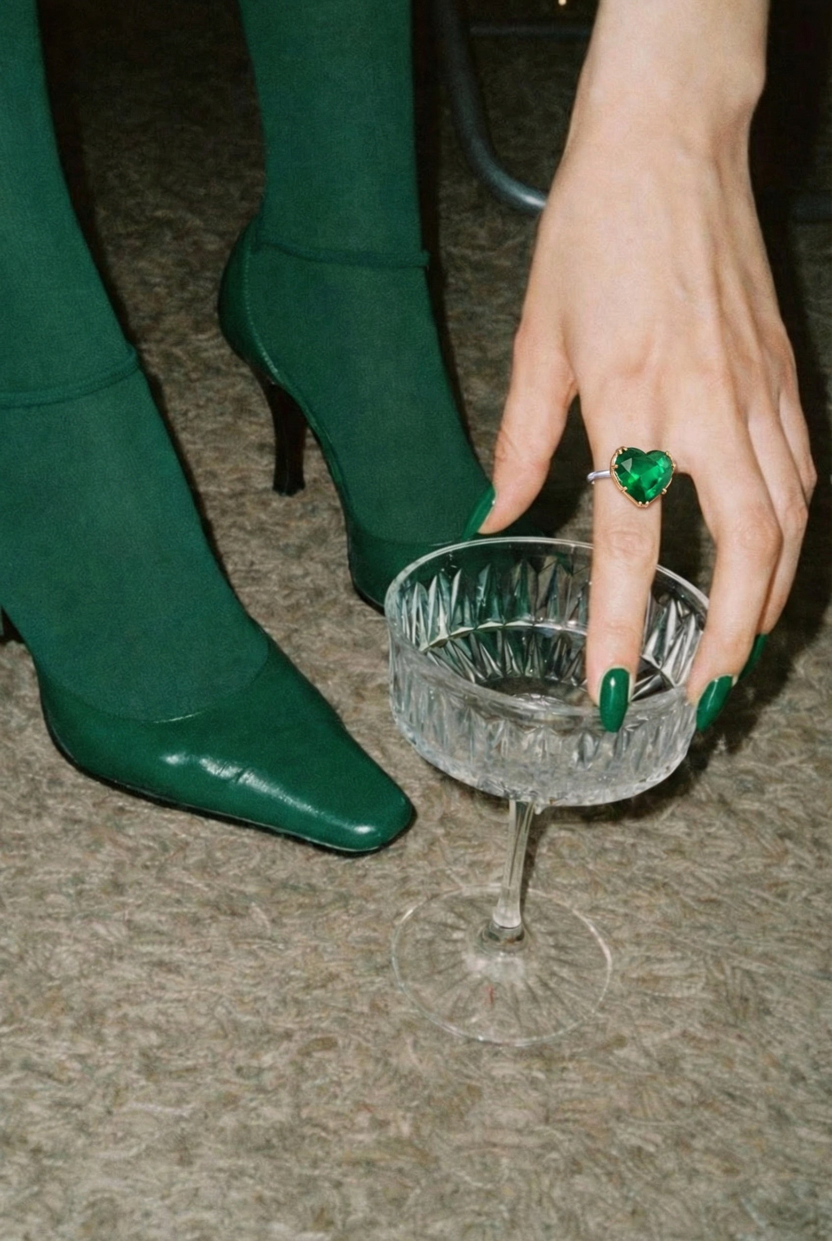 Emerald Quartz Heart Ring in Gold-Plated Sterling Silver