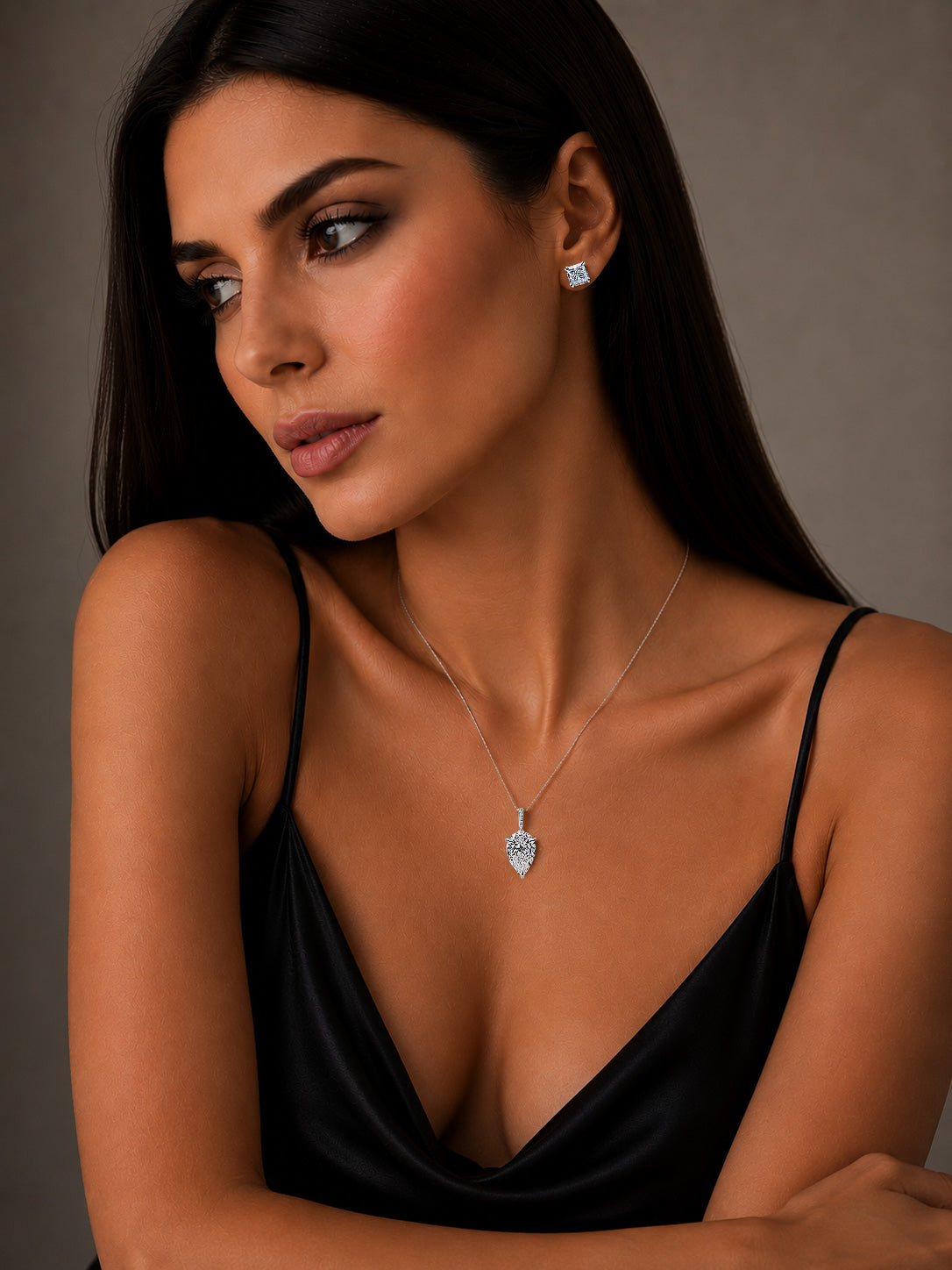 Princess-Cut Fabulite Silver Stud Earrings