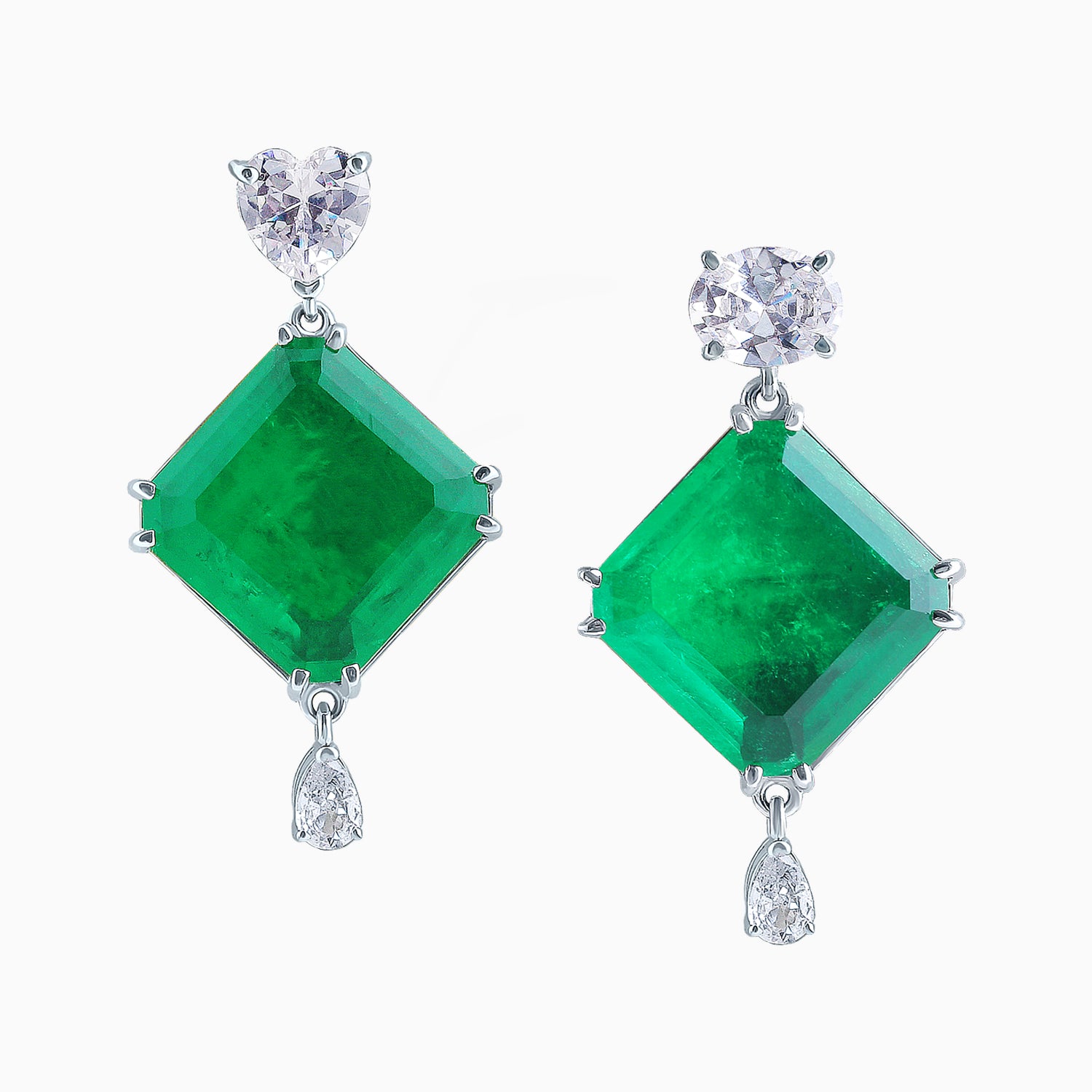 Dark Green Emerald Quartz Silver Earrings with Cubic Zirconia Accents