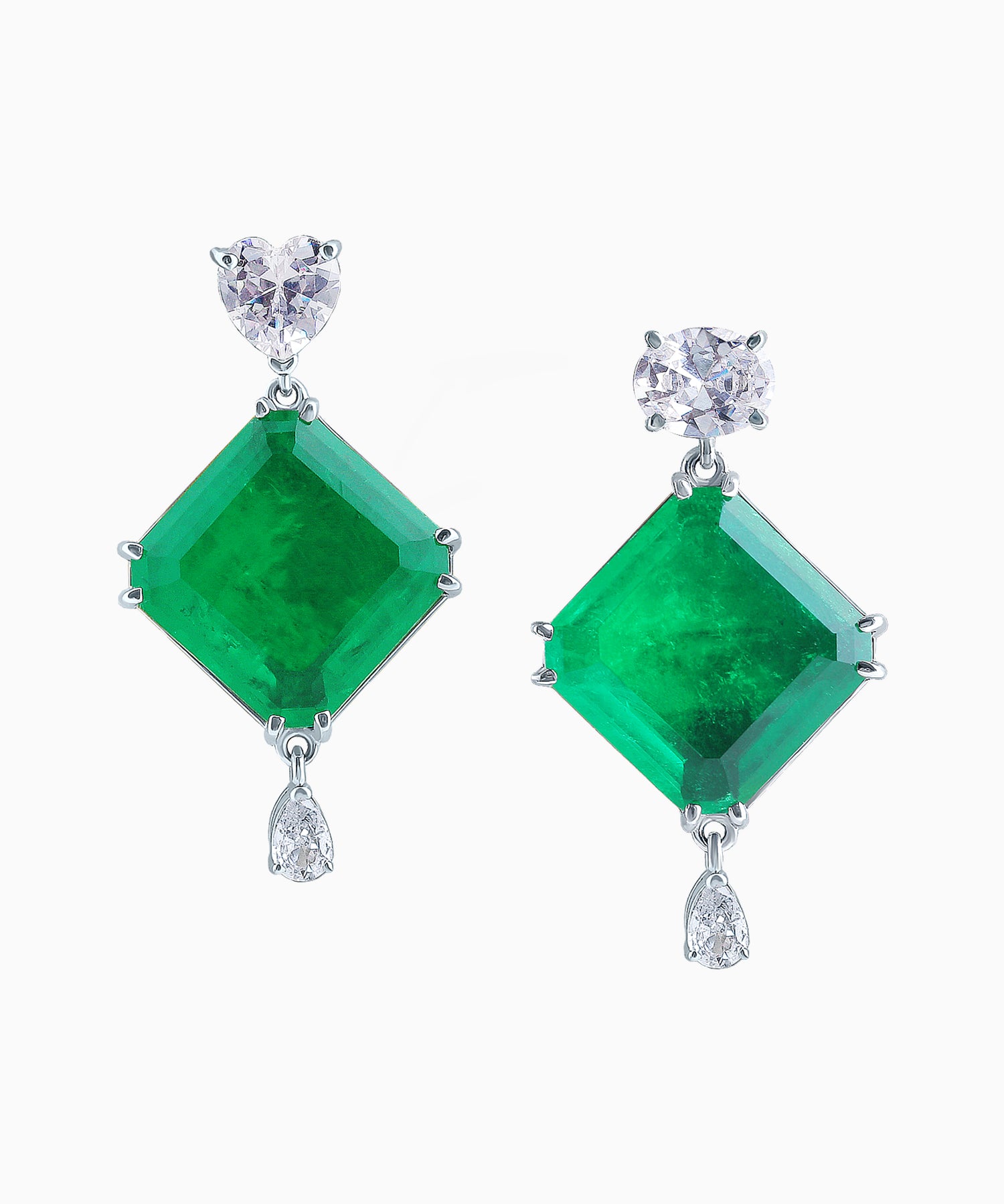 Dark Green Emerald Quartz Silver Earrings with Cubic Zirconia Accents