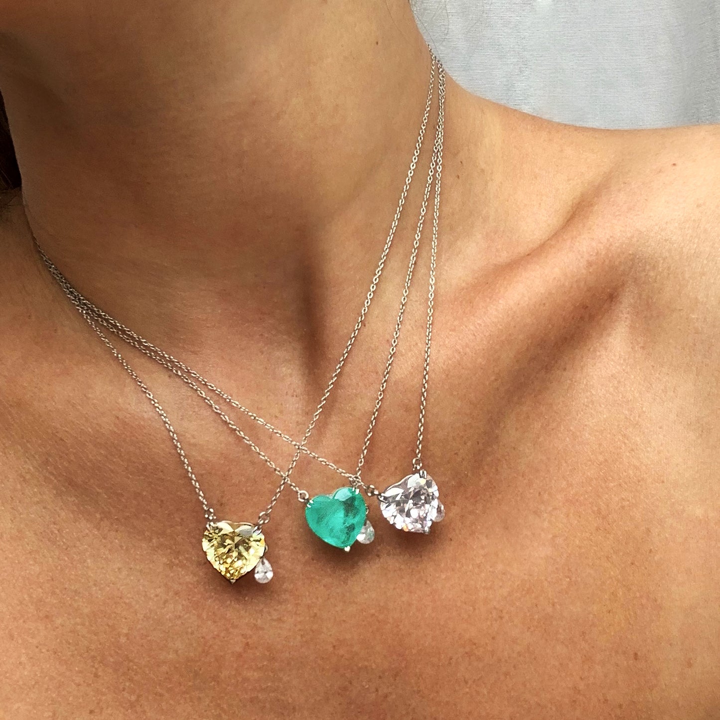 Tourmaline Quartz Silver Necklace with Cubic Zirconia Accents