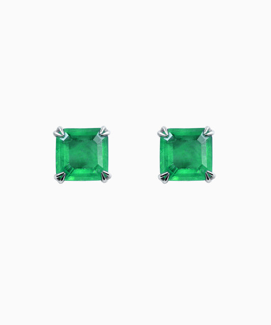 Dark Emerald Quartz Silver Stud Earrings