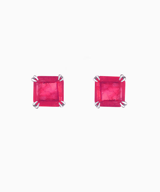 Ruby Quartz Silver Stud Earrings