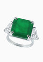 Dark Green Emerald Quartz Silver Ring with Cubic Zirconia Accents