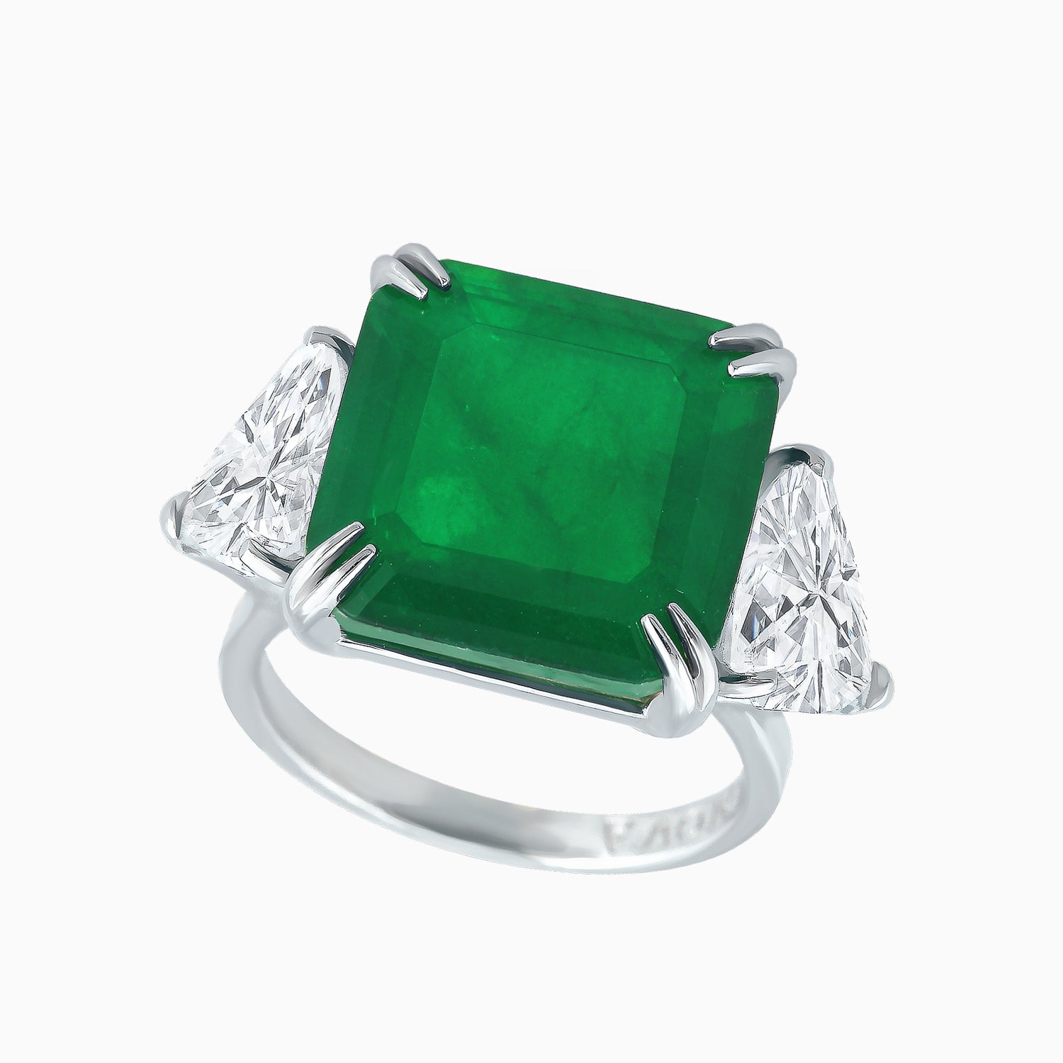Dark Green Emerald Quartz Silver Ring with Cubic Zirconia Accents