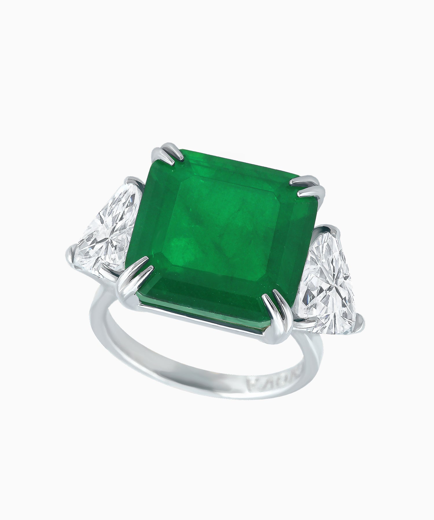 Dark Green Emerald Quartz Silver Ring with Cubic Zirconia Accents