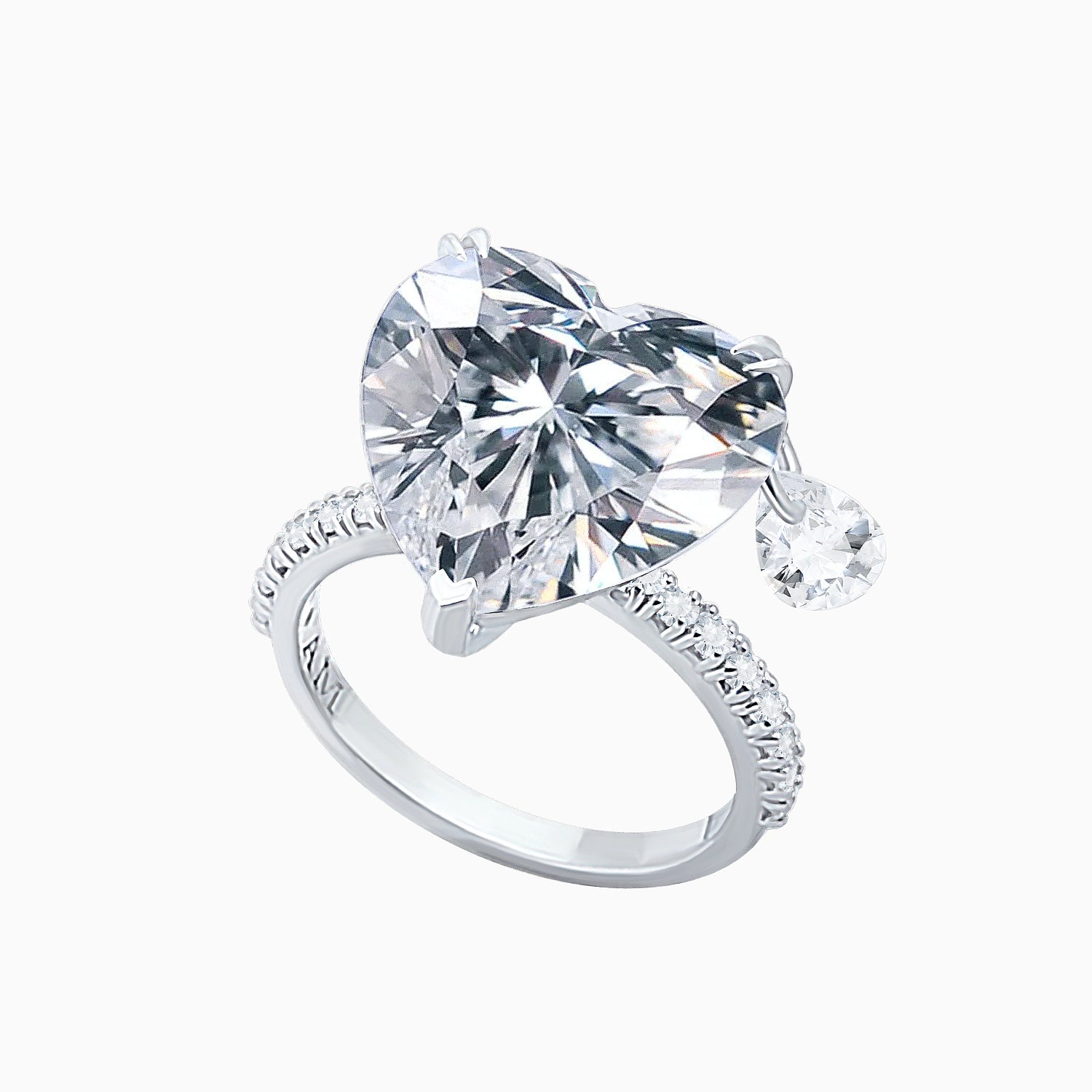 Heart-Cut Clear Fabulite Silver Ring with Drop Accent