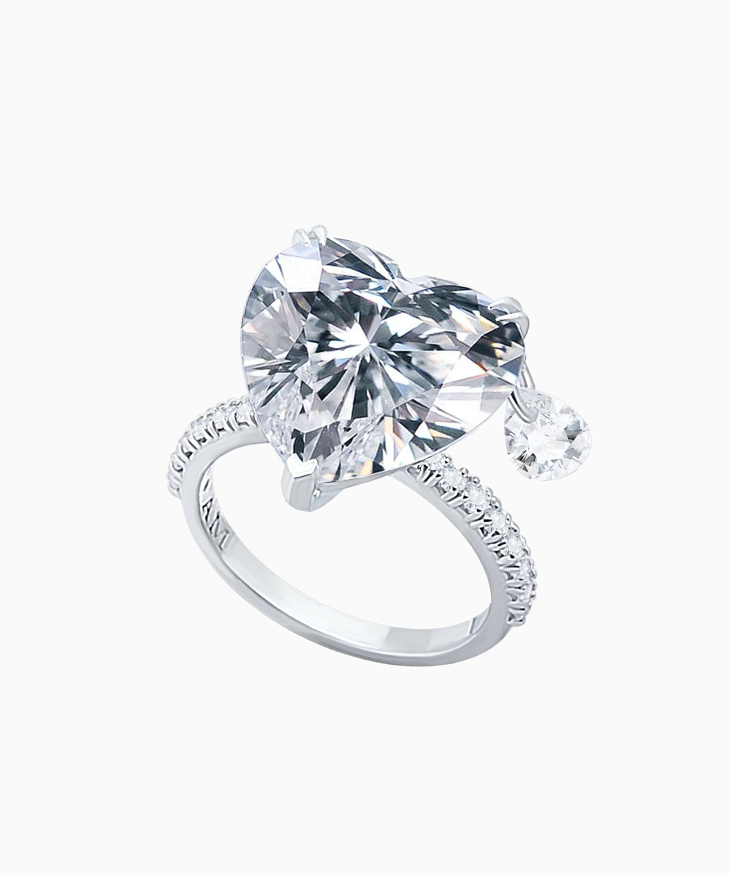 Heart-Cut Clear Fabulite Silver Ring with Drop Accent