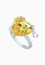 Silver Ring with Heart-Cut Fancy Vivid Yellow Fabulite and Drop Pendant