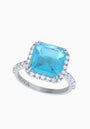 Aquamarine Quartz Silver Ring with Cubic Zirconia Accents