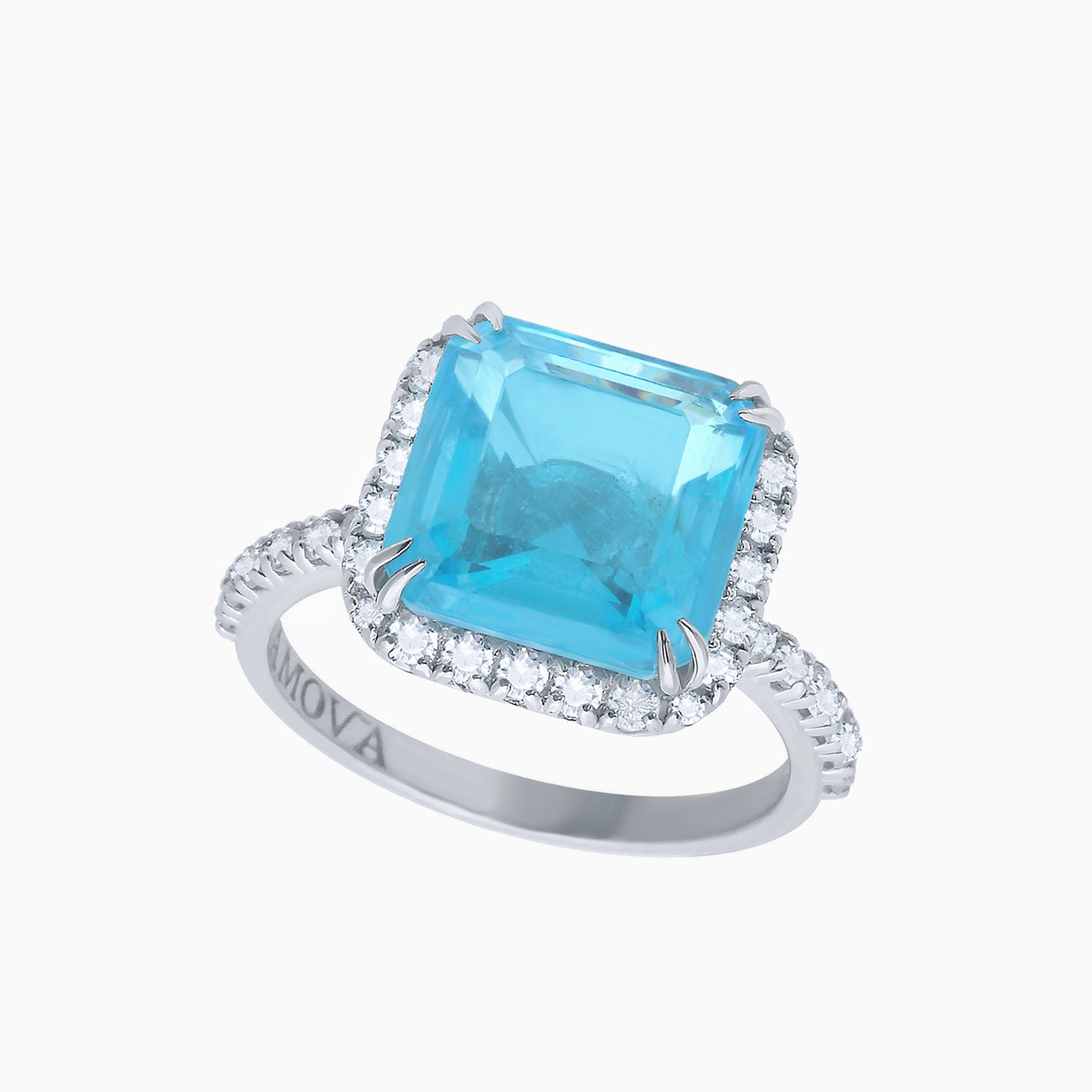 Aquamarine Quartz Silver Ring with Cubic Zirconia Accents