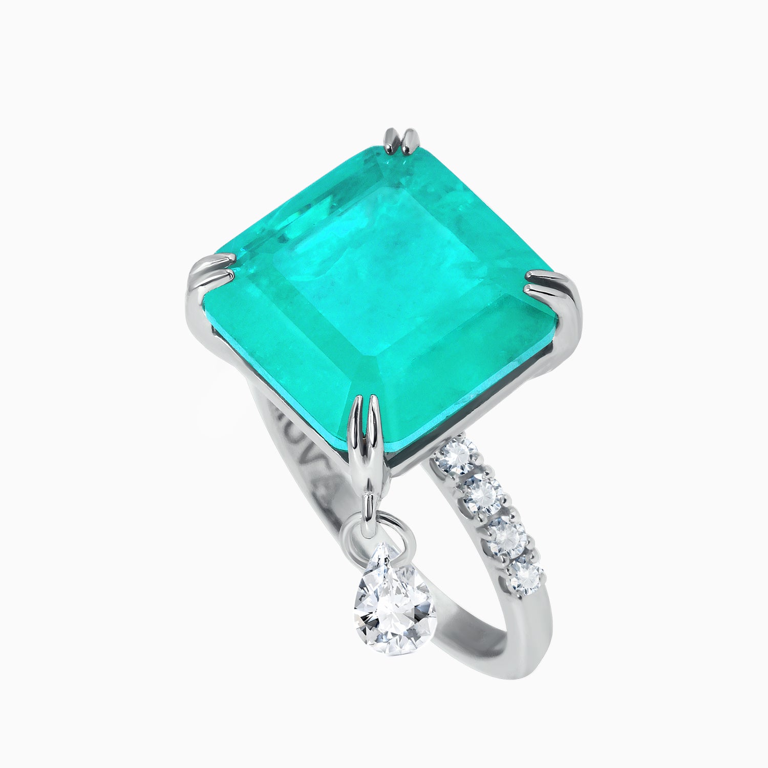 Рaraiba Quartz Silver Ring with Cubic Zirconia Accents