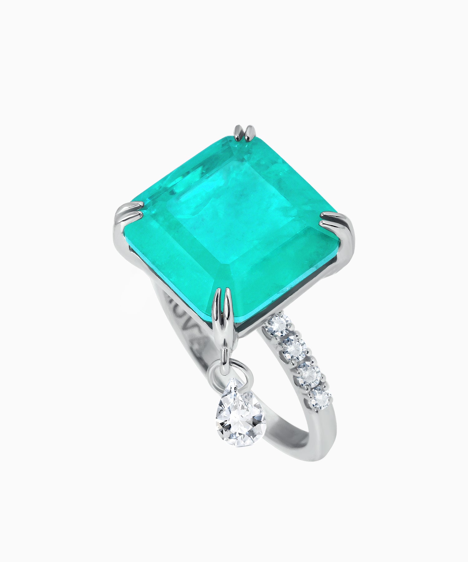 Рaraiba Quartz Silver Ring with Cubic Zirconia Accents