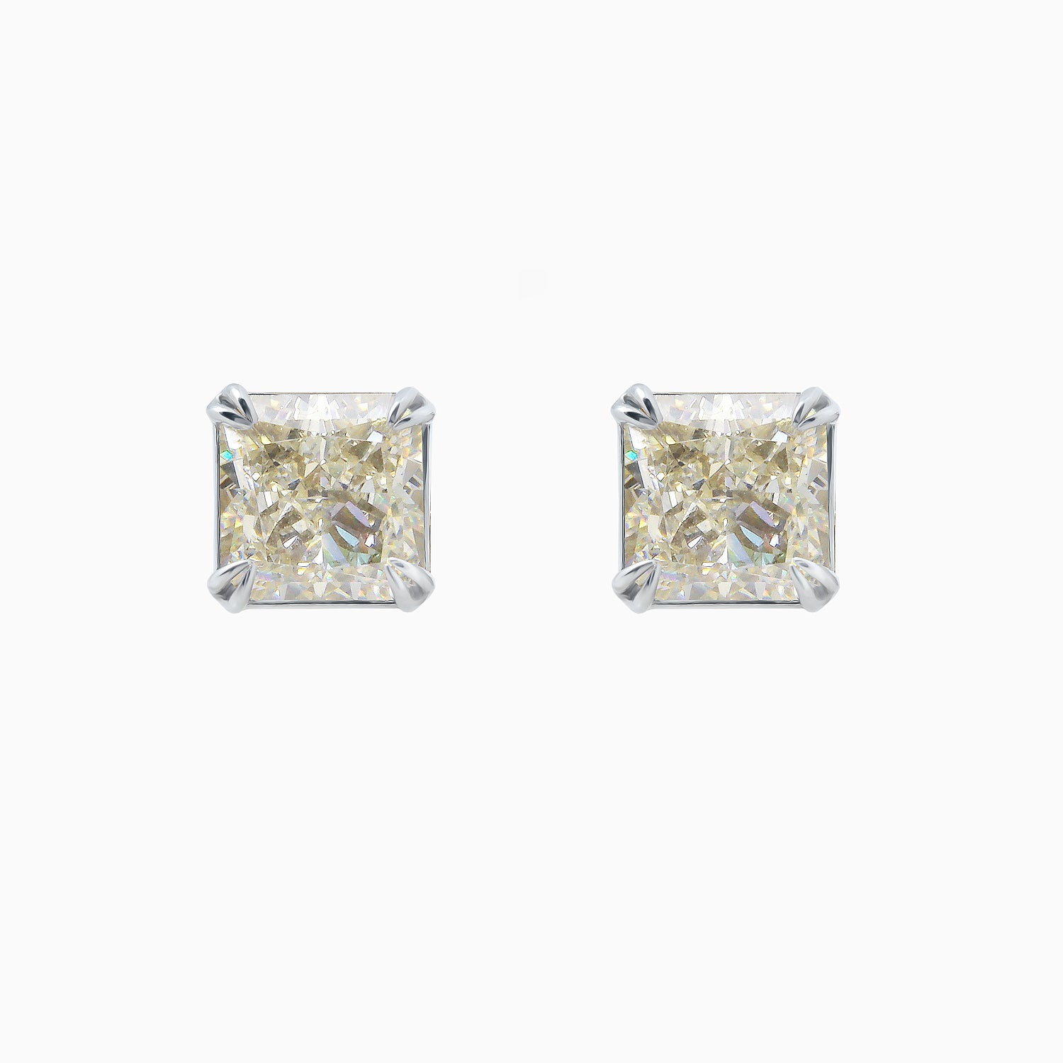Fancy Light Yellow Princess-Cut Fabulite Silver Stud Earrings