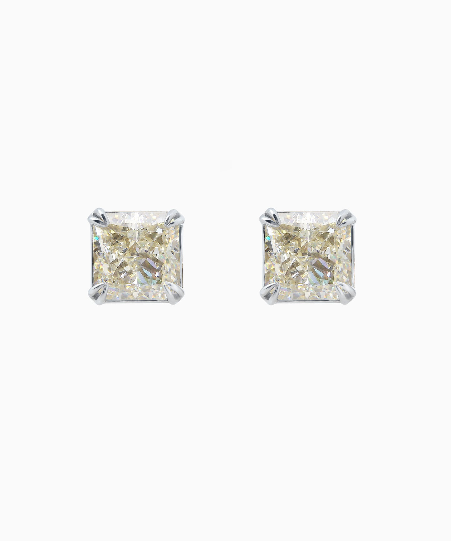 Fancy Light Yellow Princess-Cut Fabulite Silver Stud Earrings