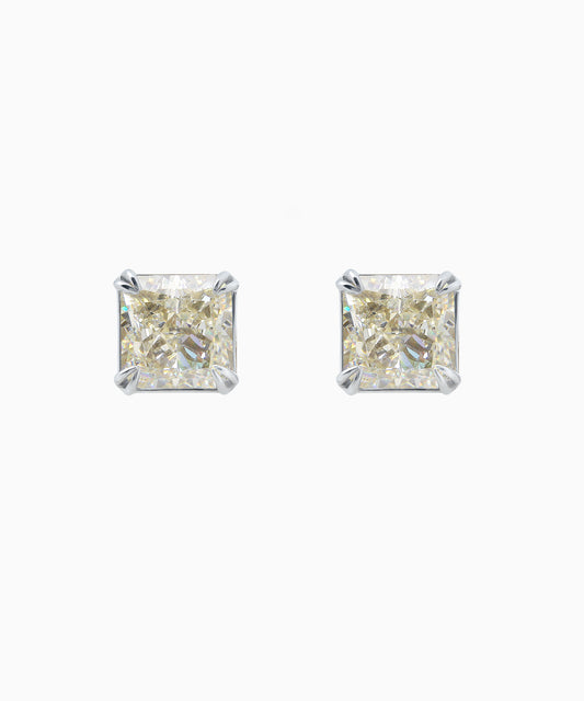 Fancy Light Yellow Princess-Cut Fabulite Silver Stud Earrings