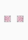 Fancy Pink Princess-Cut Fabulite Silver Stud Earrings