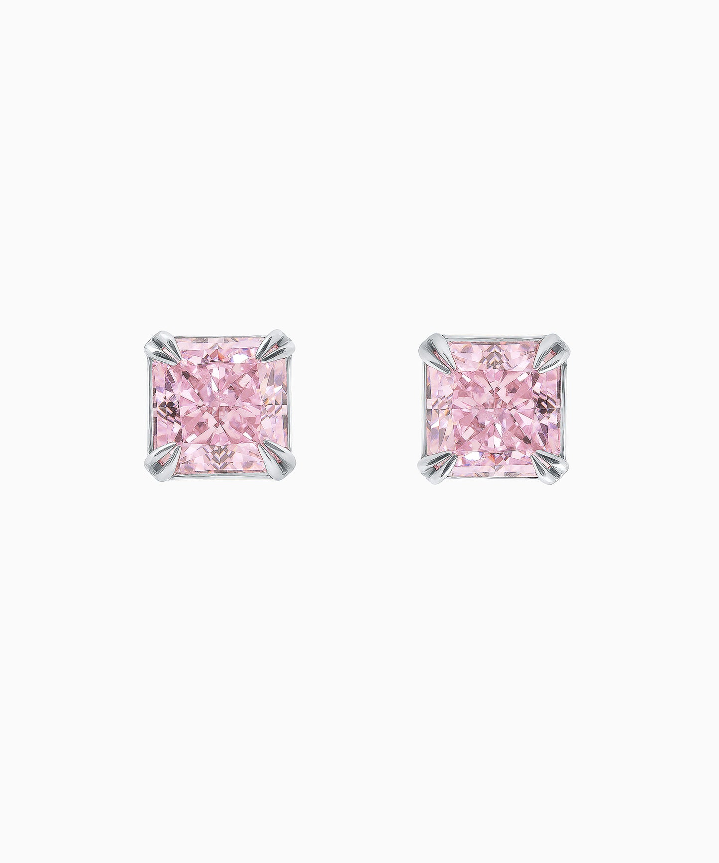 Fancy Pink Princess-Cut Fabulite Silver Stud Earrings