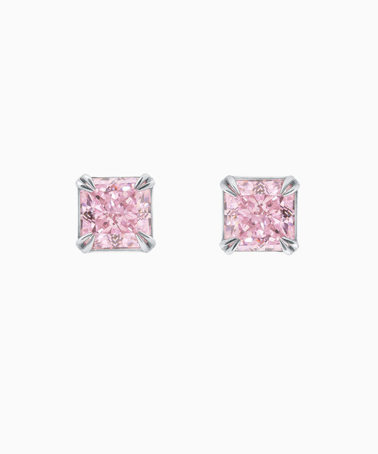 Fancy Pink Princess-Cut Fabulite Silver Stud Earrings