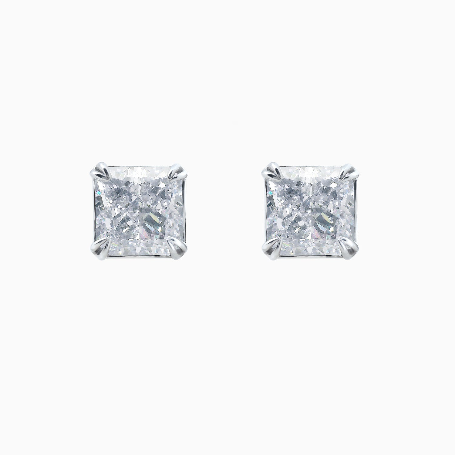 Princess-Cut Fabulite Silver Stud Earrings