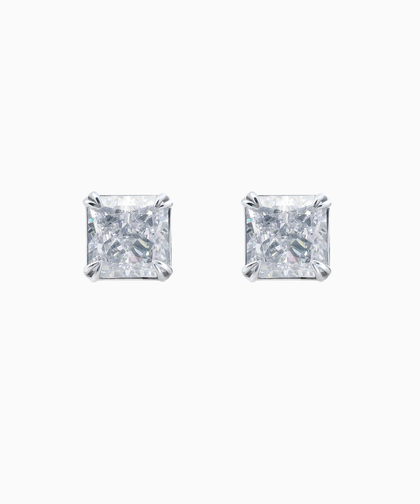 Princess-Cut Fabulite Silver Stud Earrings
