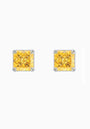 Fancy Yellow Princess-Cut Fabulite Silver Stud Earrings