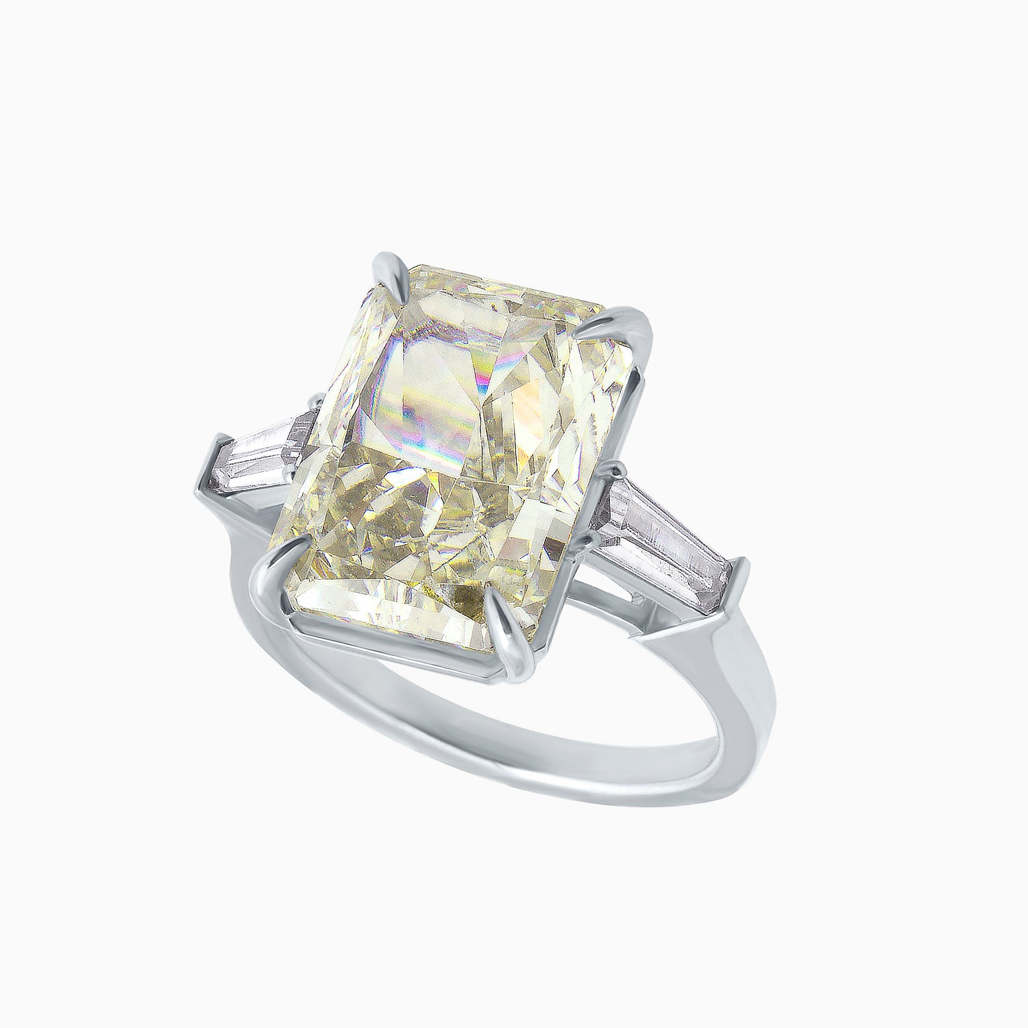 Silver Ring with Fancy Light Yellow Octagon-Cut Fabulite
