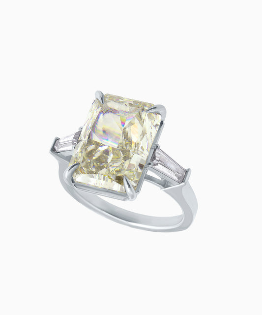 Silver Ring with Fancy Light Yellow Octagon-Cut Fabulite
