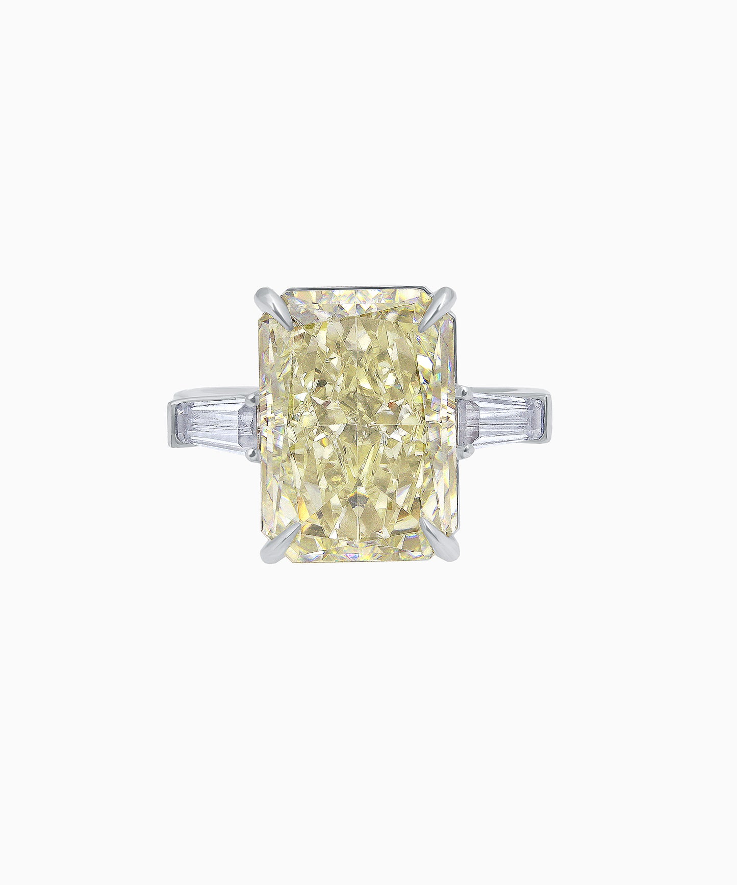 Silver Ring with Fancy Light Yellow Octagon-Cut Fabulite