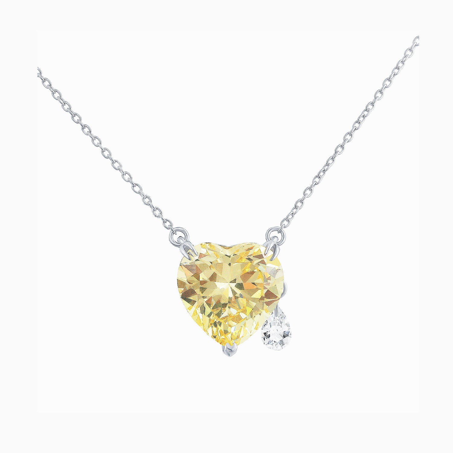 Heart-Cut Fancy Vivid Yellow Fabulite Silver Necklace
