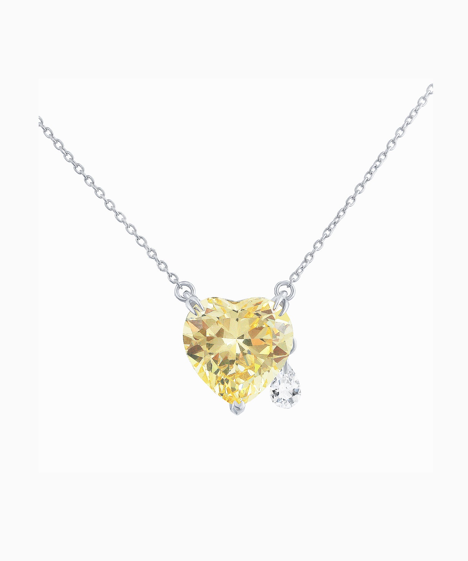 Heart-Cut Fancy Vivid Yellow Fabulite Silver Necklace