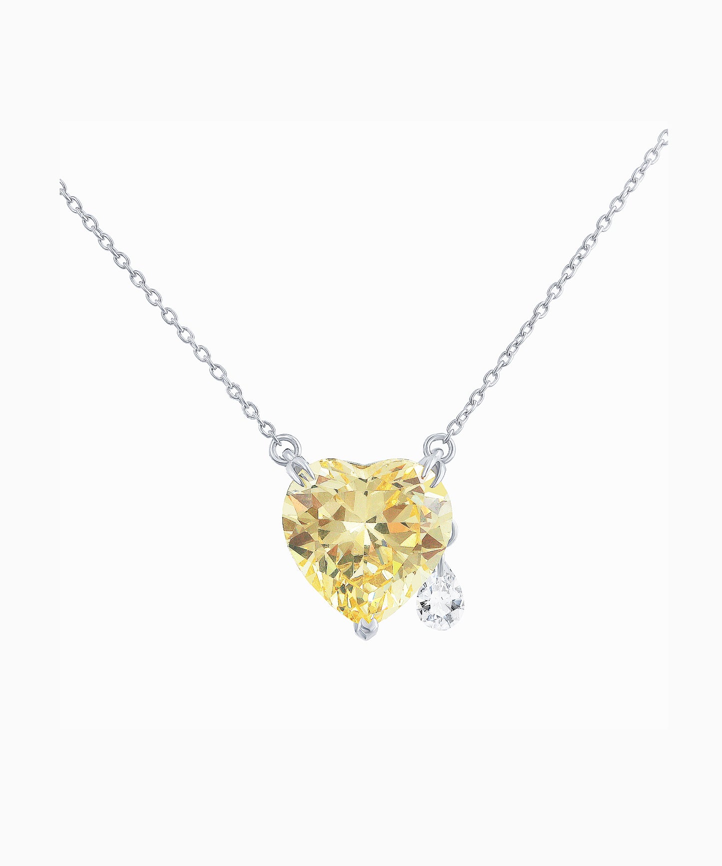 Heart-Cut Fancy Vivid Yellow Fabulite Silver Necklace