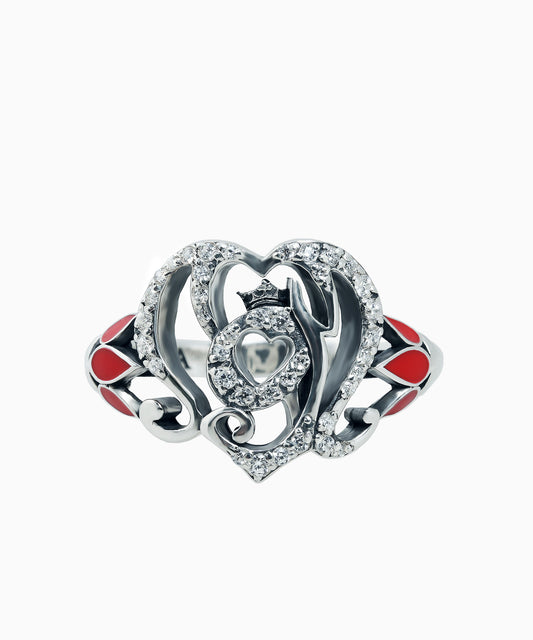 Vintage-Style Silver Ring with Cubic Zirconia and Enamel