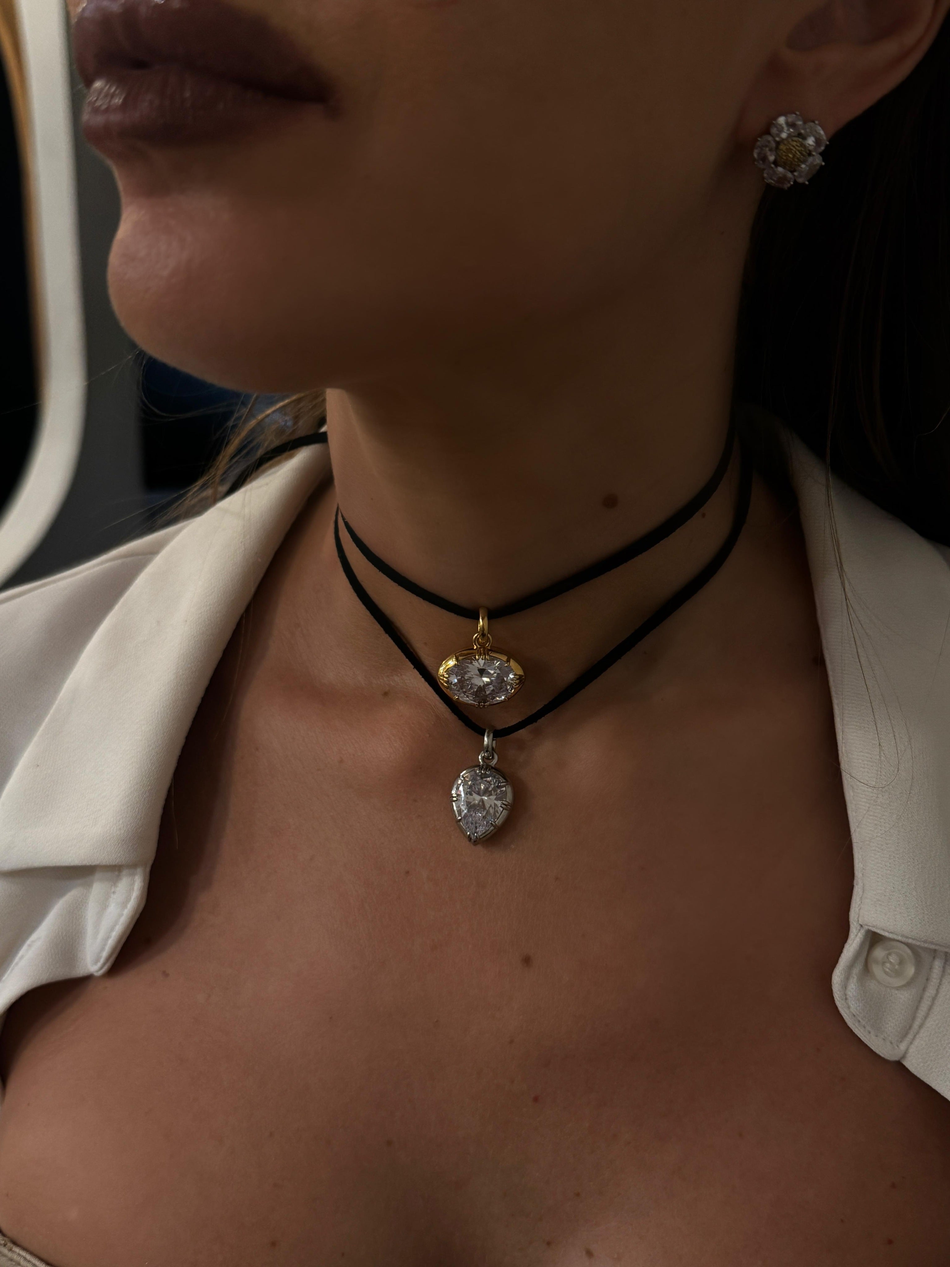 Black Rhodium Silver Pendant with Pear Cut Zircon