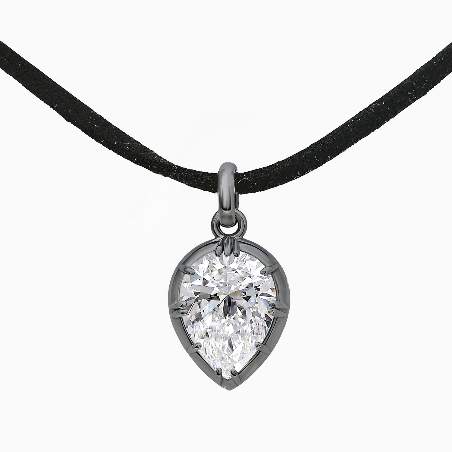 Black Rhodium Silver Pendant with Pear Cut Zircon