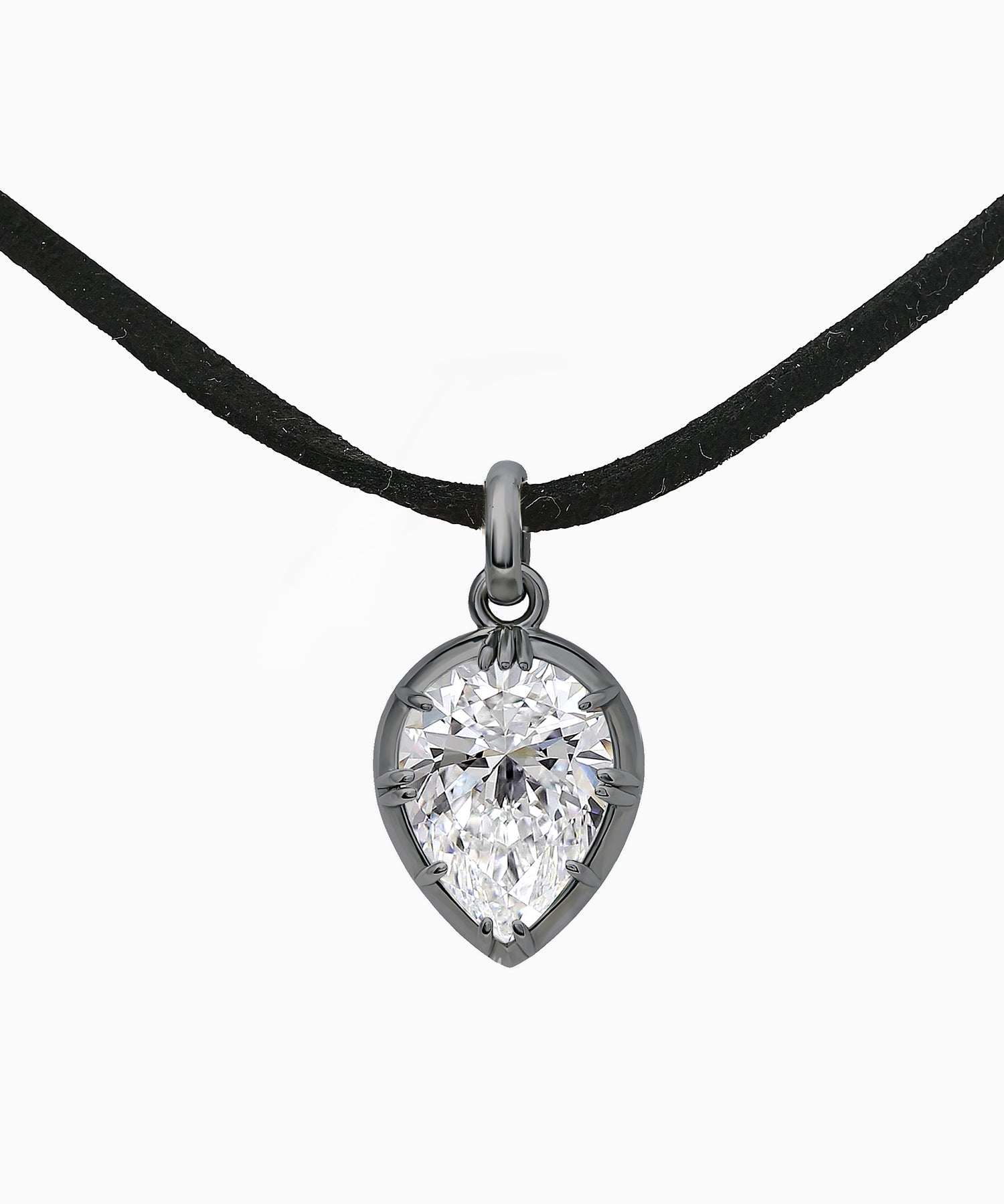 Black Rhodium Silver Pendant with Pear Cut Zircon