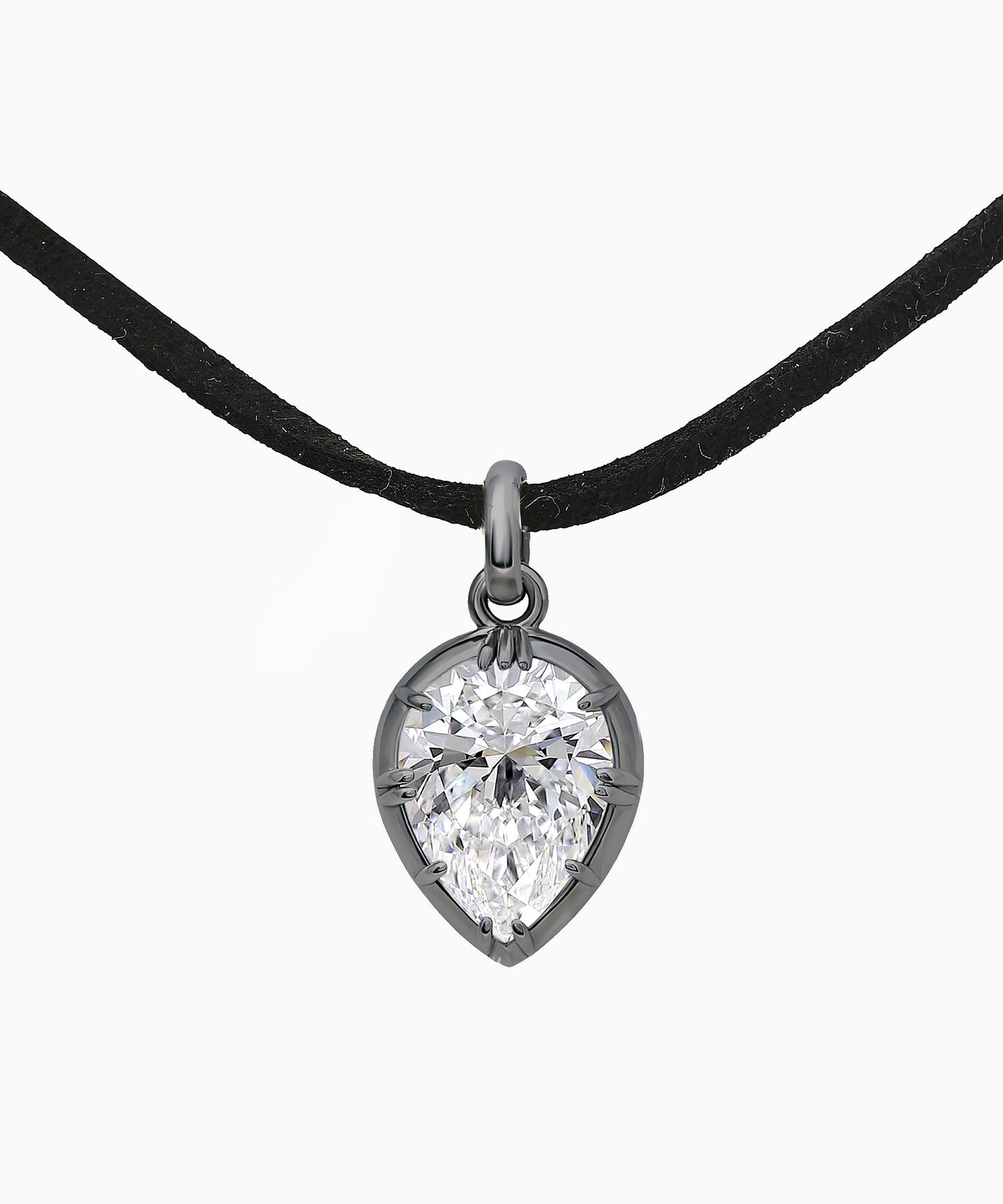 Black Rhodium Silver Pendant with Pear Cut Zircon