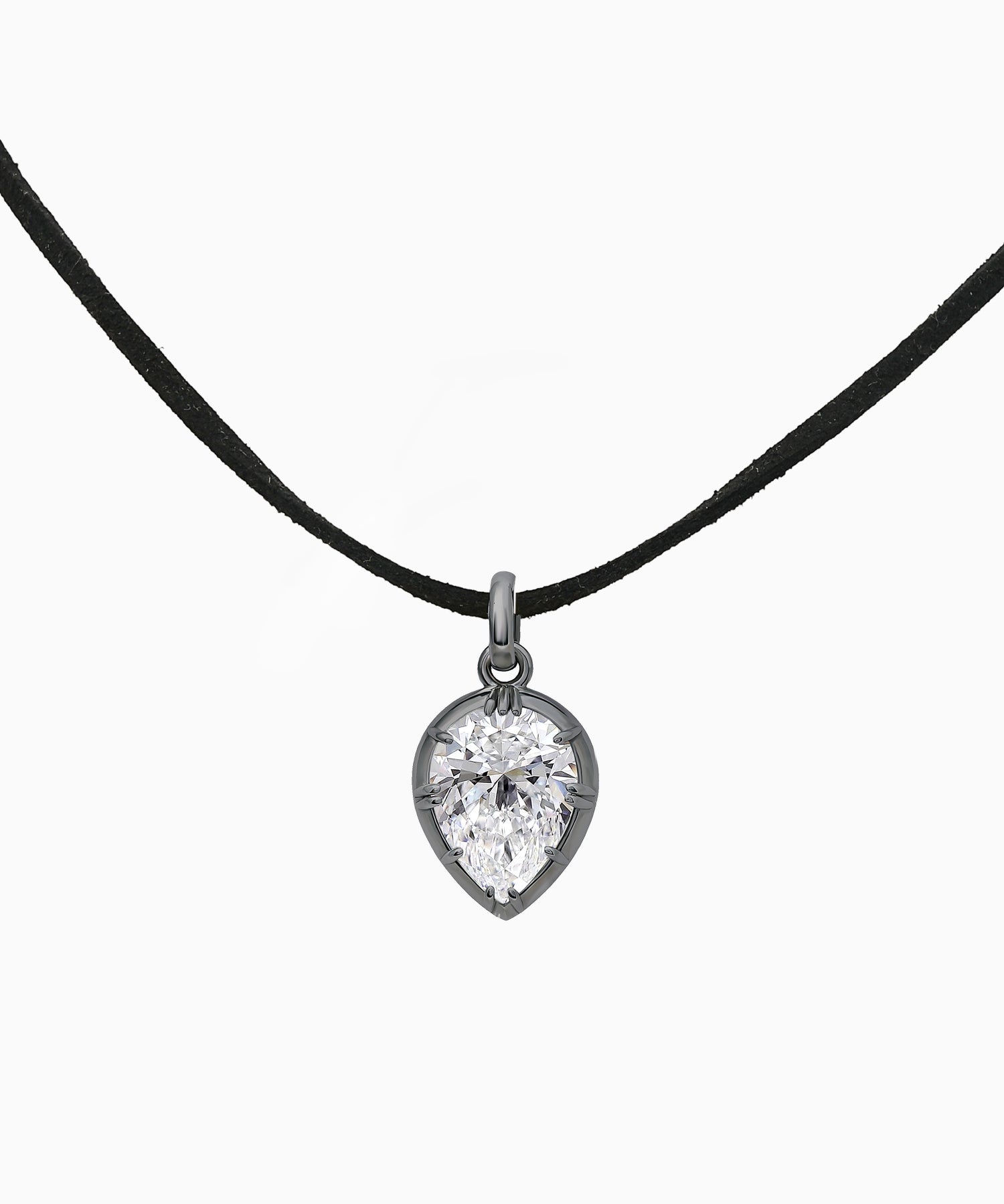 Black Rhodium Silver Pendant with Pear Cut Zircon