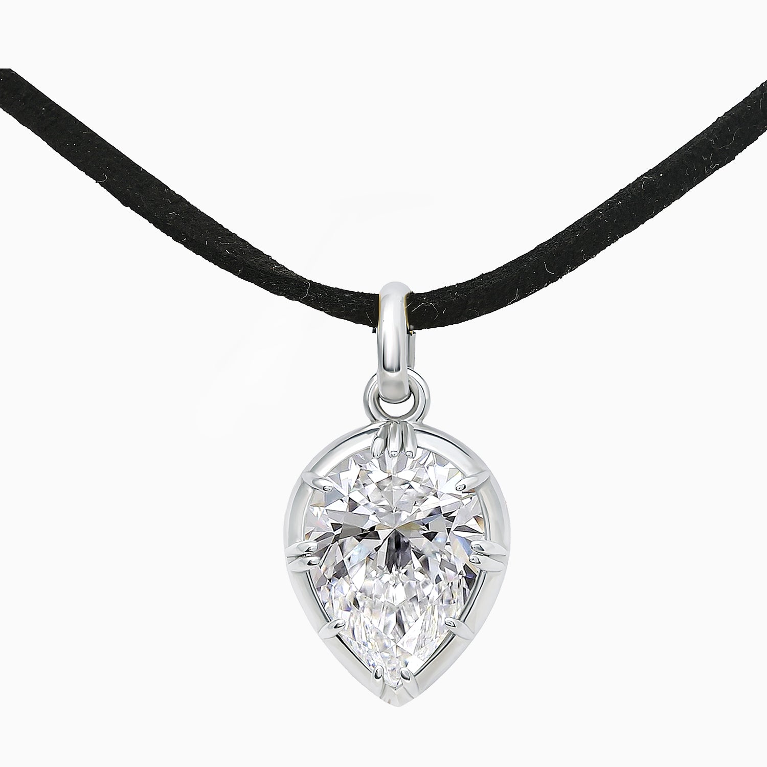 Pear-Cut Pendant in Sterling Silver with White Rhodium Plating