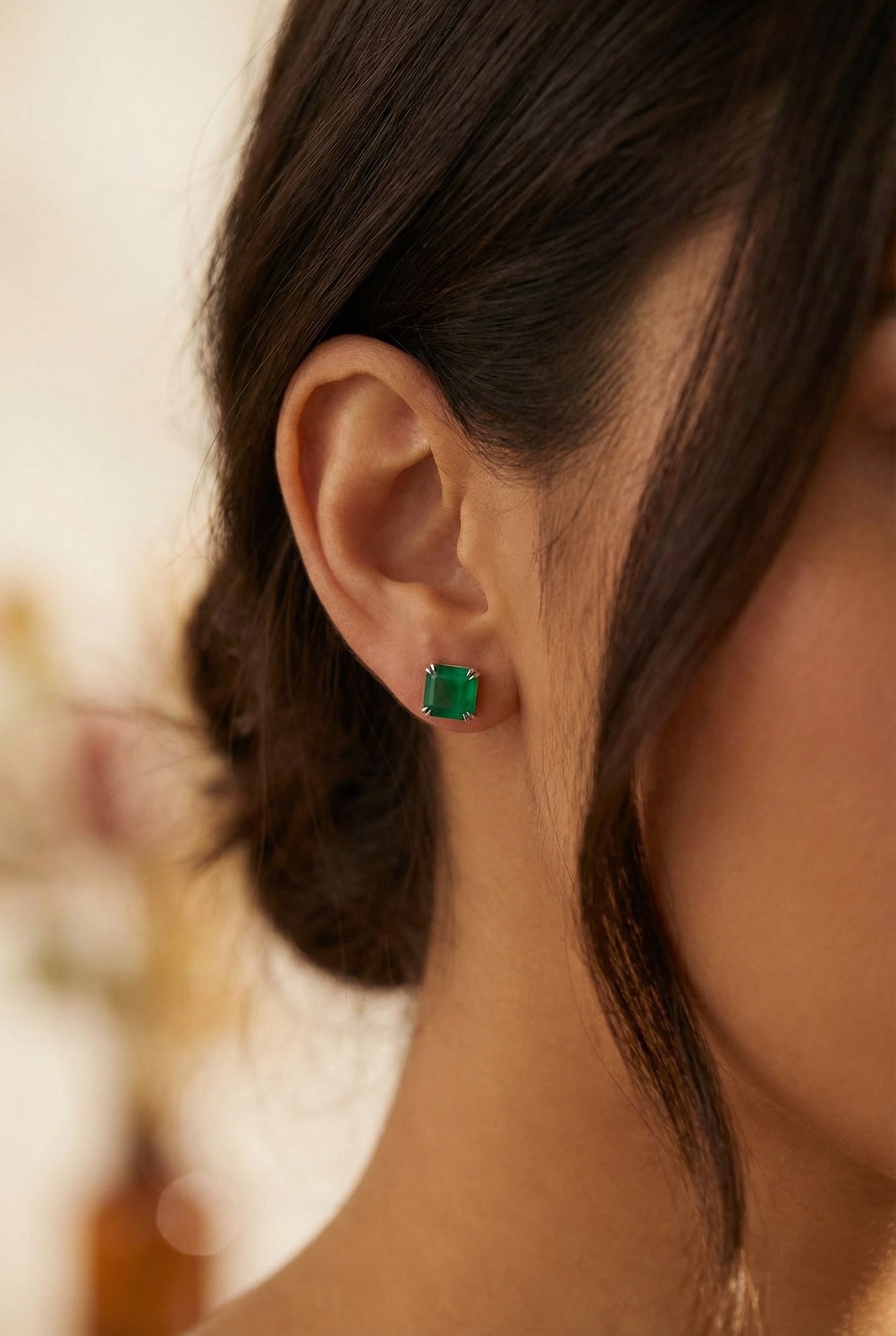 Dark Emerald Quartz Silver Stud Earrings