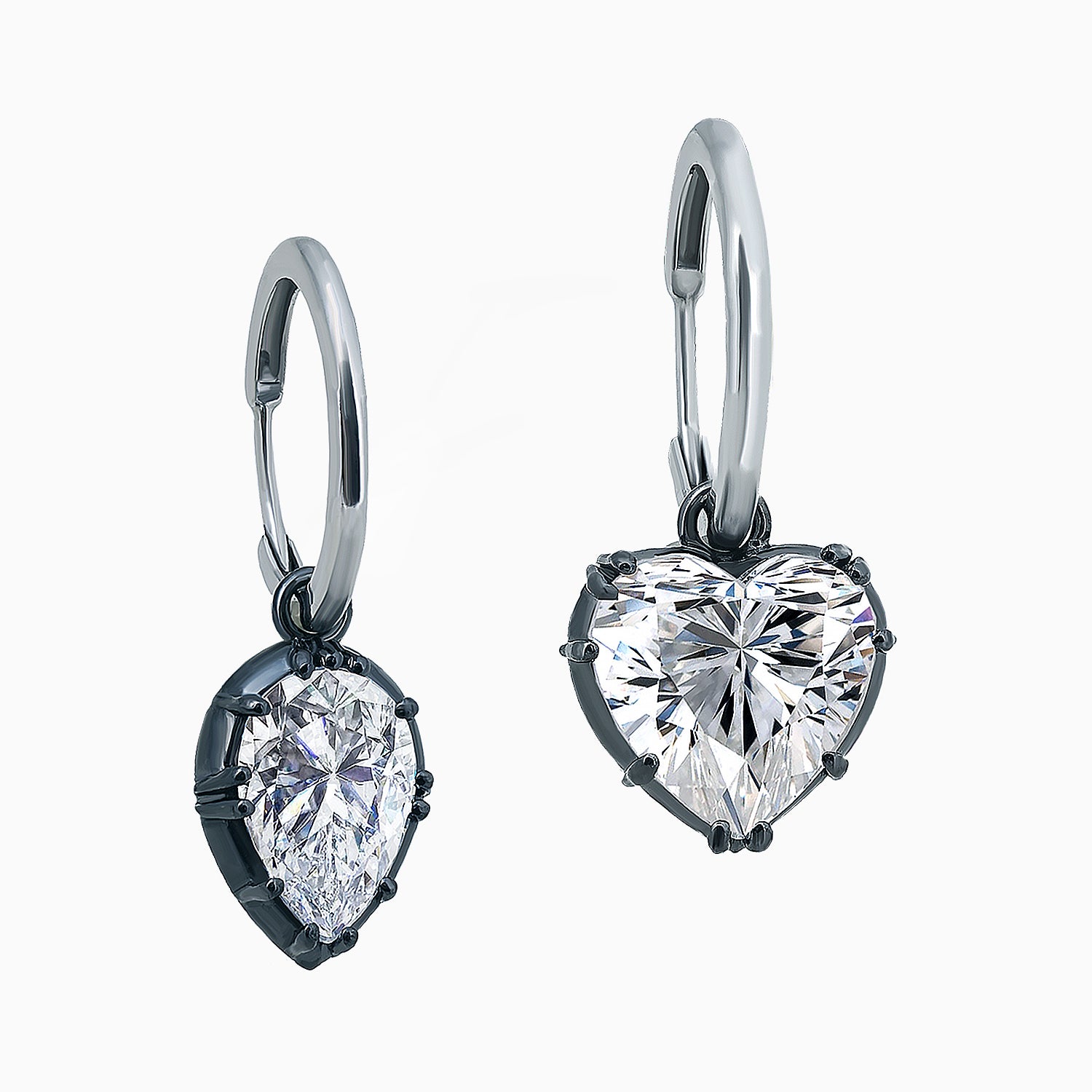 Asymmetrical Hoop Earrings in Black Rhodium-Plated Sterling Silver