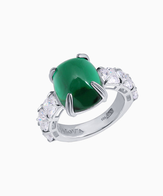 “Chrysler” Silver Ring with Emerald Zircon