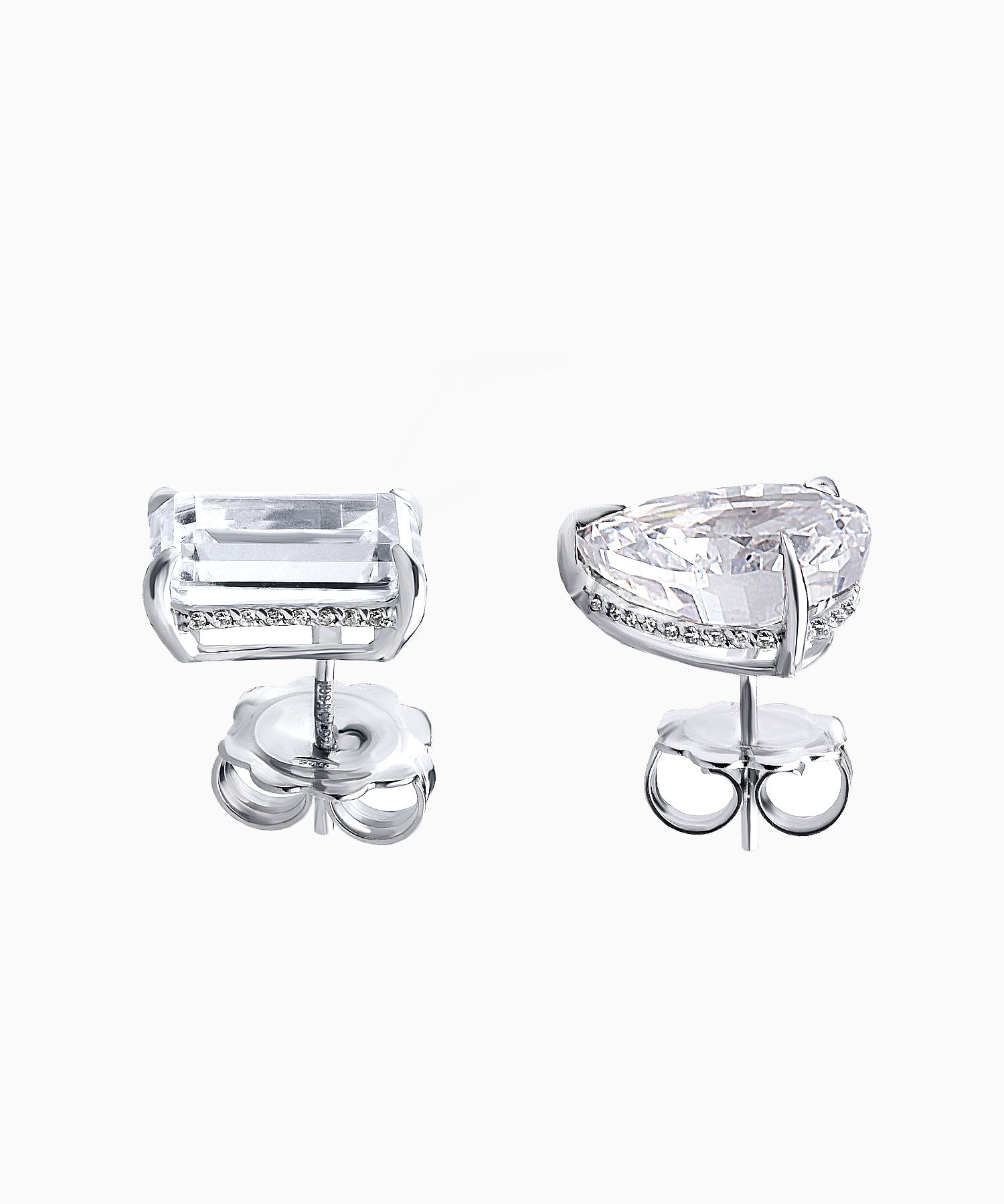 Asymmetric Silver Stud Earrings with Fabulites