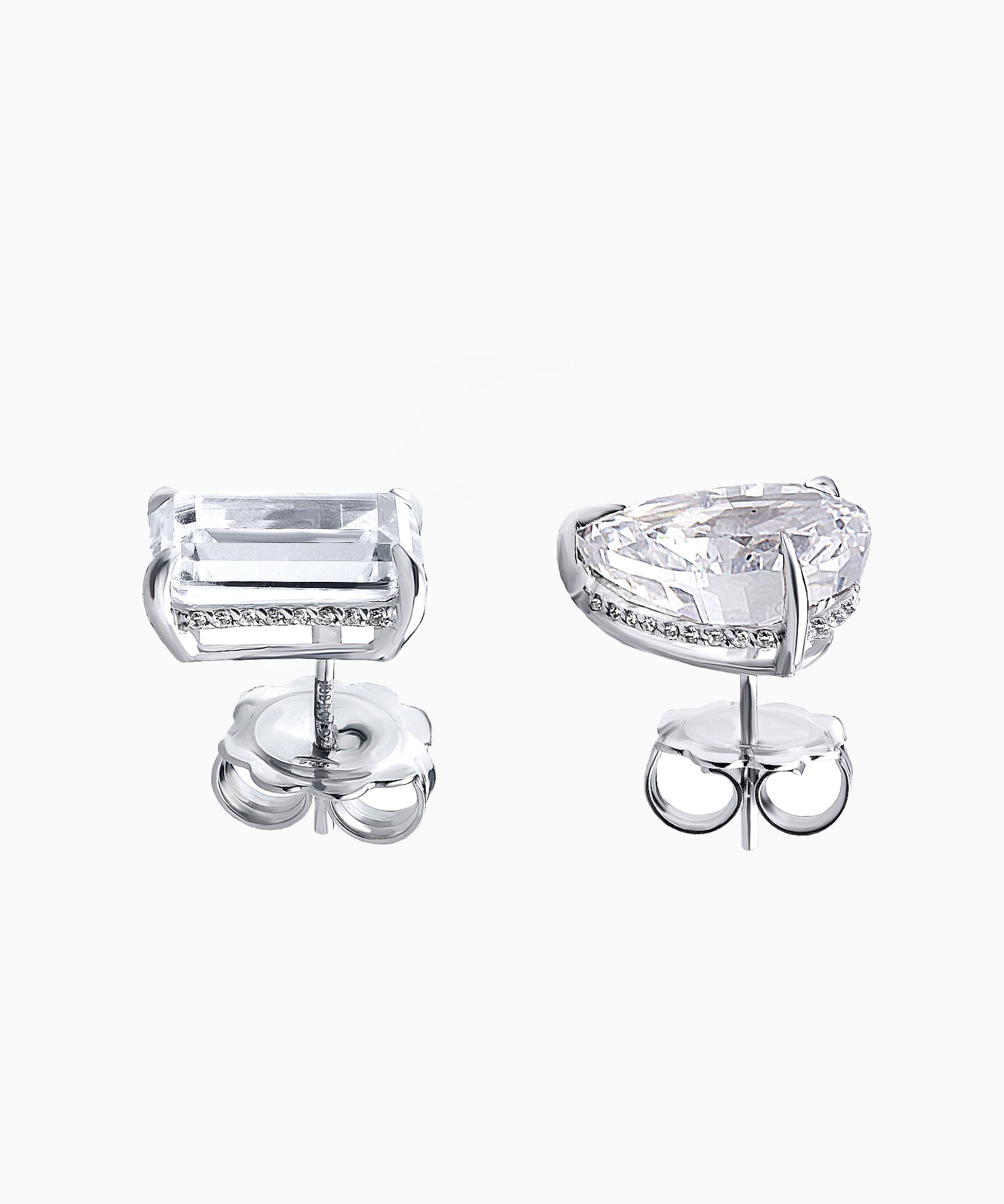 Asymmetric Silver Stud Earrings with Fabulites