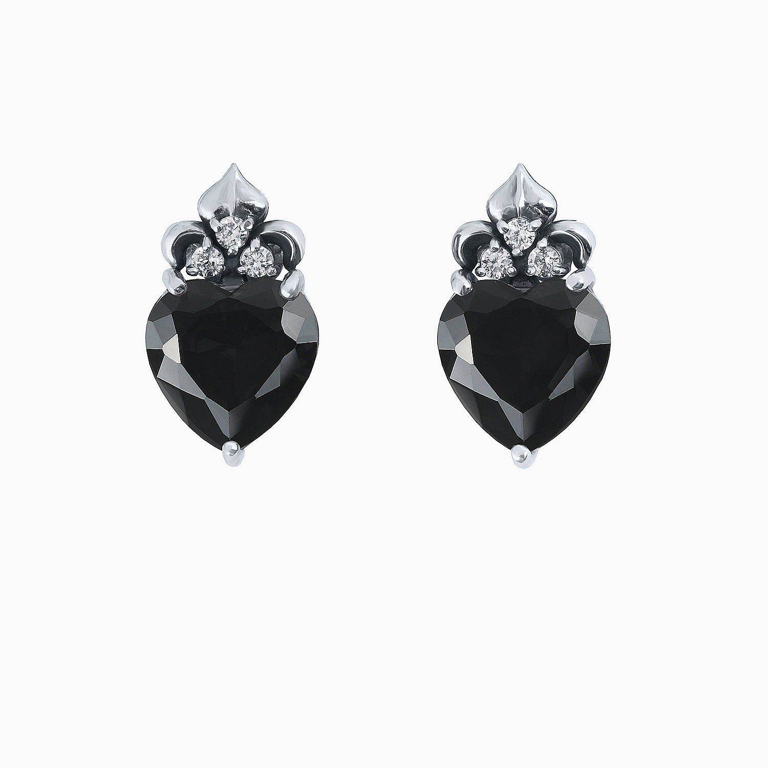 Vintage-Style Silver Stud Earrings with Black Cubic Zirconia