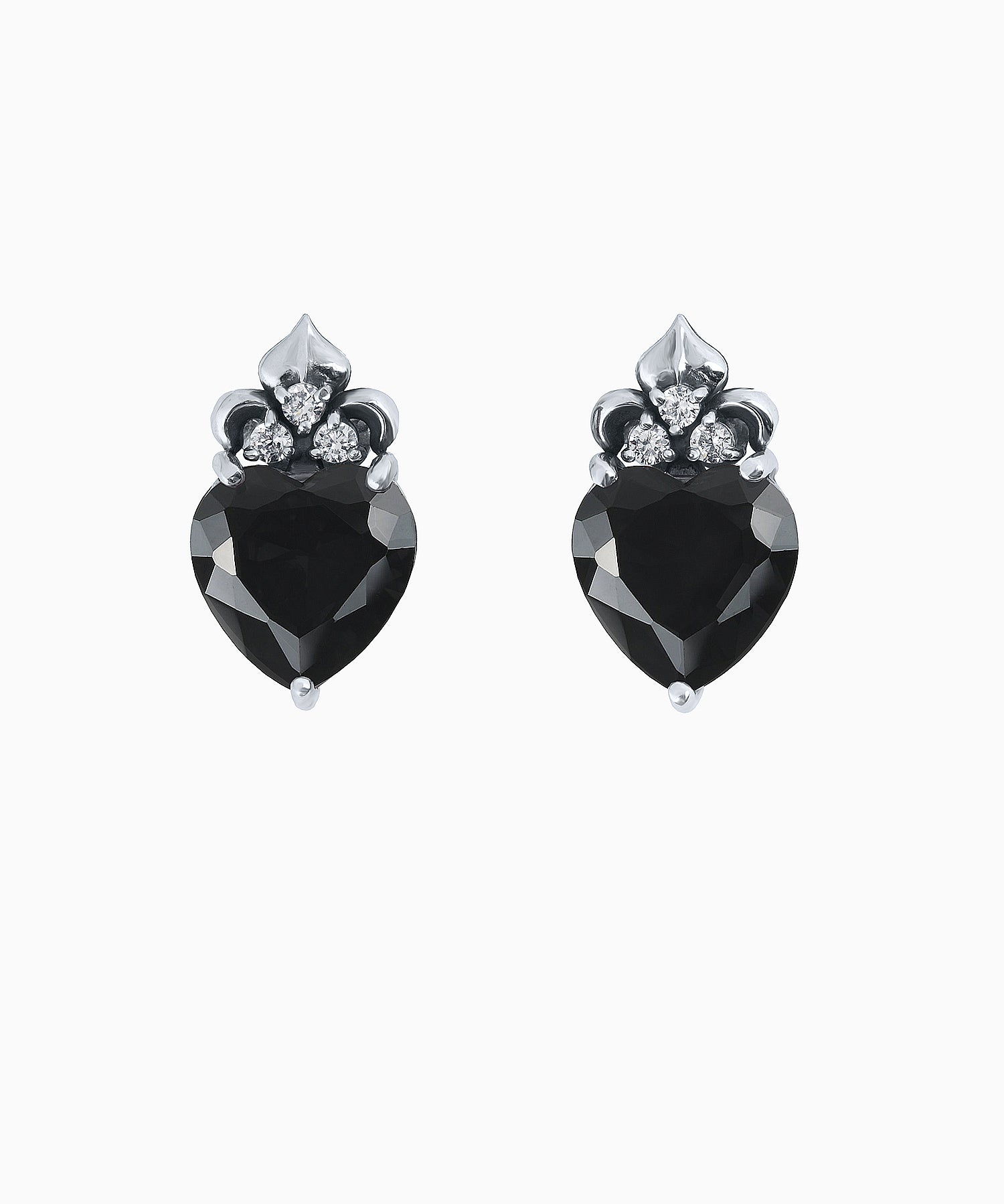 Vintage-Style Silver Stud Earrings with Black Cubic Zirconia