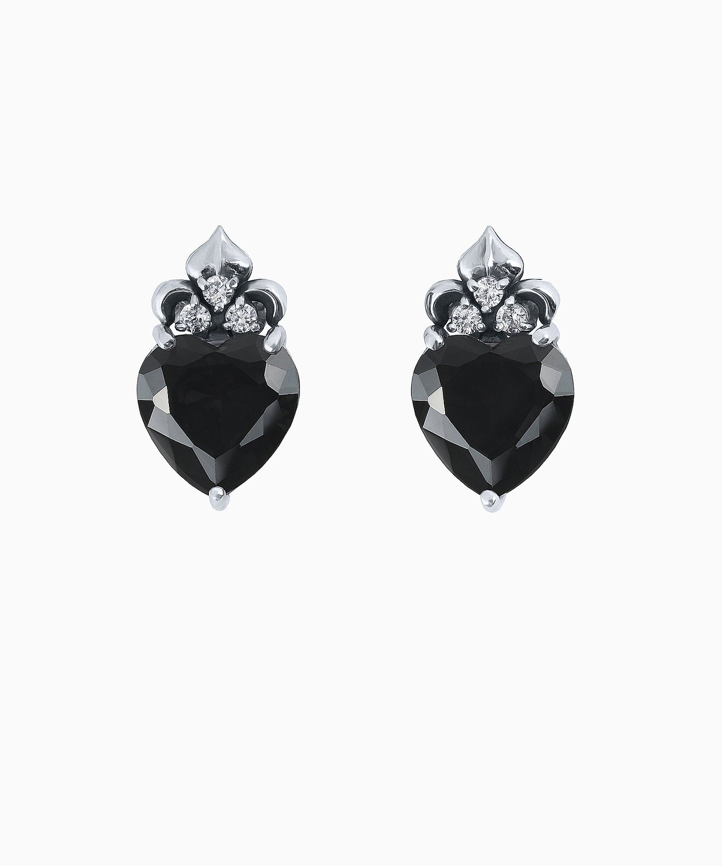 Vintage-Style Silver Stud Earrings with Black Cubic Zirconia