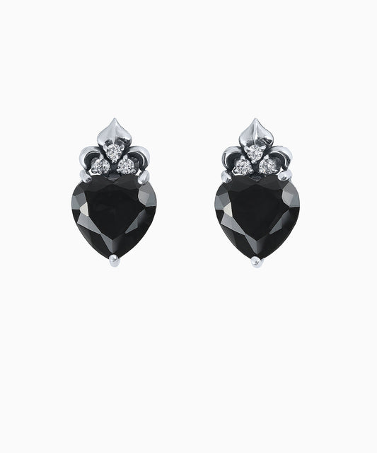 Vintage-Style Silver Stud Earrings with Black Cubic Zirconia