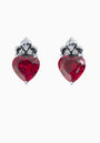 Vintage-Style Silver Stud Earrings with Lab-Created Rubies - Corundum